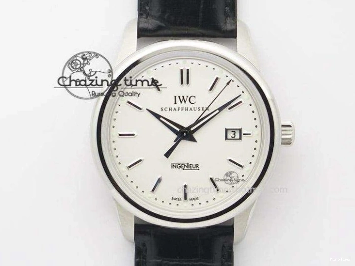 MIROTIME 0308 Vibrant Portofino IW459402 SS MKS 1:1 Best Edition White Dial on Black Leather Strap Miyota 7086